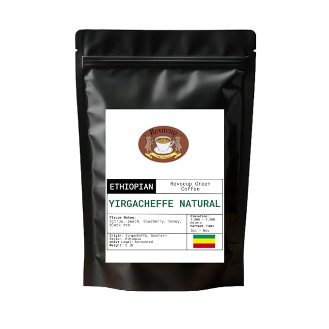 Ethiopian Yirgacheffe Natural Green Coffee Beans – Unroasted Heirloom Arabica | Bright Citrus Floral Honey Notes | High-Altitude Grown Specialty Grade | Home Roasting – 2lb/32 Ounces