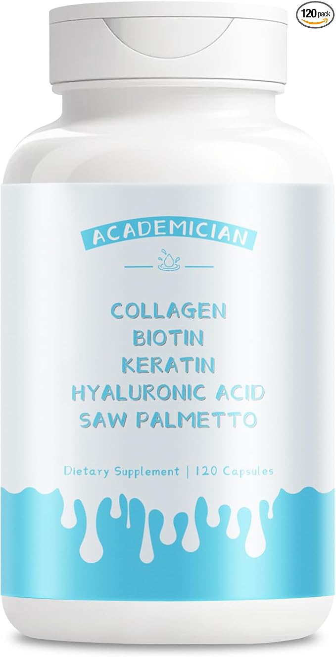 Collagen Supplements for Women and Men Biotin Capsules Keratin Saw Palmetto with Hyaluronic Acid Capsules DHT Blocker Vitamins Folic Acid - 120 Count