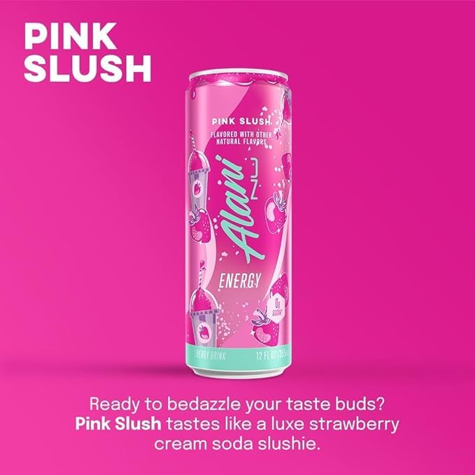 New Alani Energy Drinks Strawberry Sunrise Sherbet Swirl Pink Slush Variety Pack Sugar-Free Low-Calorie Energy Boost Drink 12 fl oz (Pack of 6) (Packaging May Vary)