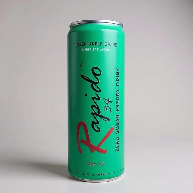 Rapido 34 Green Apple Grape Energy Drink Zero Sugar Zero Calories 150mg Caffeine 12-Pack