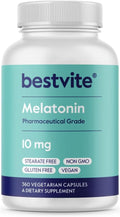 BESTVITE Melatonin 10 mg - 360 Veg Caps - No Stearates - No Sucralose No Dextrose No Silicon Dioxide No Mannitol - Vegan - Non-GMO - Gluten-Free - Sleep Aid to Support Rest &amp Wake Cycles