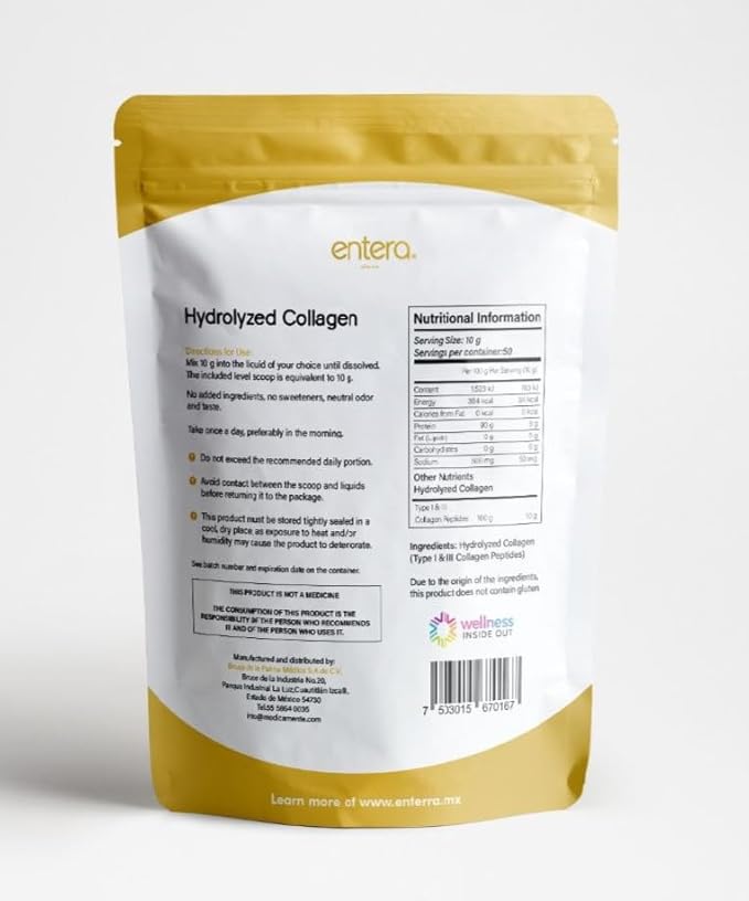 Hydrolyzed Collagen Peptides Powder Type I &amp III Bovine Supplement Flavorless Odorless Sugar-Free Gluten-Free 500g 50 Servings