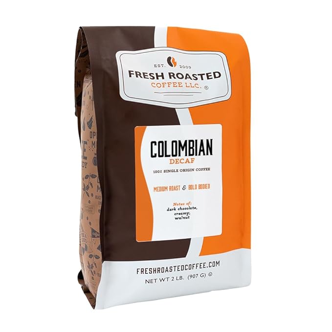Fresh Roasted Coffee 100% Colombian Decaf 2 lb (32 oz) Medium Roast Kosher EA Natural Decaf Ground