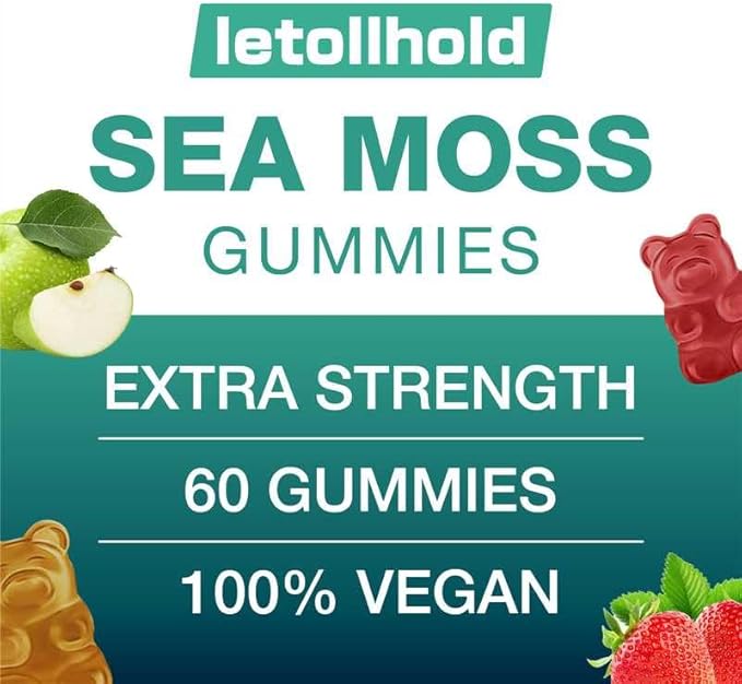 Sea Moss Gummies - Irish Sea Moss Gummies Advanced for Adults with Ashwagandha Bladderwrack &amp Burdock Root for Supports ImmuneEnergy - 60 Vegan Gummy5PCS