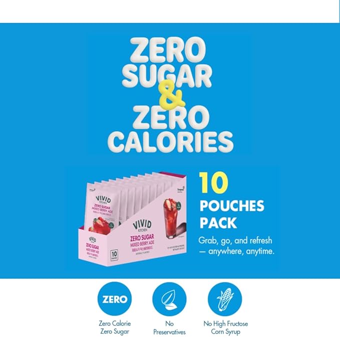 VIVID KITCHEN Lemonade Pouch Drinks – Zero Sugar Zero Calories | Korean Convenience Store Drink | No Artificial Preservatives or Corn Syrup | 6.4 fl oz (10 Pouches) (10 Pouch Lemonade)
