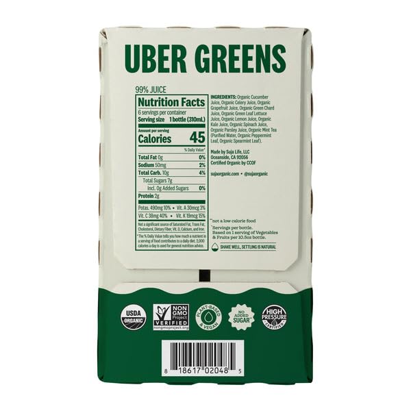 Variety Pack Of 12 | ( Organic Ginger Love Cold Pressed Lemon Ginger Apple  10.5 oz 6-count ) &amp ( Organic Uber Greens Cold Pressed 1 Serving of Fruits and Vegetables  10.5 oz 6-count ) | Pl