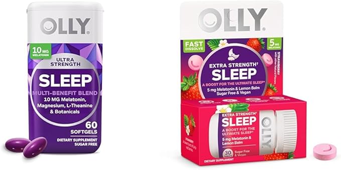OLLY Ultra Strength Sleep Softgels with Melatonin &amp Extra Strength Fast Dissolve Strawberry Sleep Tablets - 60 Count &amp 30 Count