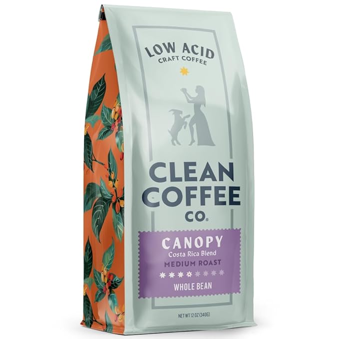 Clean Coffee Co. - Low Acid Medium Roast Tested for Molds and Toxins Costa Rica Blend Notes of Milk Chocolate Roasted Nuts Toasted Malt (Whole Bean 12 oz Bag)