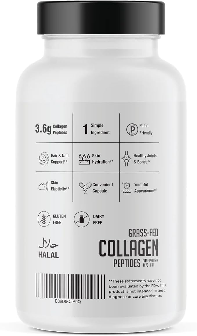 HEARTHY FOODS Collagen Pills Supplement (Type I III) 240 Collagen Capsules Healthy Hair Skin Nails Joints - Dairy and Gluten Free Collagen Supplement - 3.6 Grams Protein Per Serving