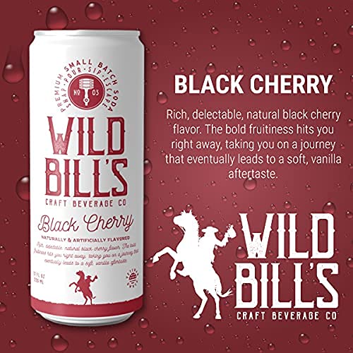 Wild Bill's Black Cherry Soda Classic Craft Soda Pop Soft Drinks Sodas Made with Pure Cane Sugar Caffeine Free NO High Fructose Corn Syrup Gluten Free Vegan Low Sodium 12 Oz 12 Pack