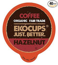 EKOCUPS Organic Hazelnut Flavored Coffee Pods - Extra 30% More per Cup Artisan Fair Trade Medium Roast for Keurig K Cup Machines Recyclable Pods 40 Count