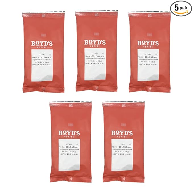 Boyd's 100% Colombian Ground Coffee Light Roast 5 Pack (2.5 oz Each) – 12.5 oz Total – Same Great Coffee Different Package – Rich &amp Smooth Flavor