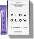 Vida Glow Marine Collagen Powder - Anti Aging Supplement with Collagen Peptides Promotes Glowing Skin Strong Nails Healthy Hair | 30 Servings Original Flavor (One Size Blueberry)