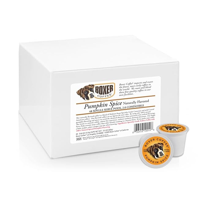 Boxer Coffee Pumpkin Spice Naturally Flavored Pods compatible with Keurig K-Cup 48 count