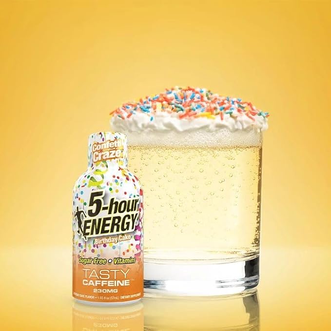 5-hour ENERGY Extra Strength Shots Birthday Cake Fruity Rainbow Cotton Candy Variety Pack 1.93 Fl oz 30 Bottles (12 Cotton Candy 12 Birthday Cake and 6 Fruity Rainbow)