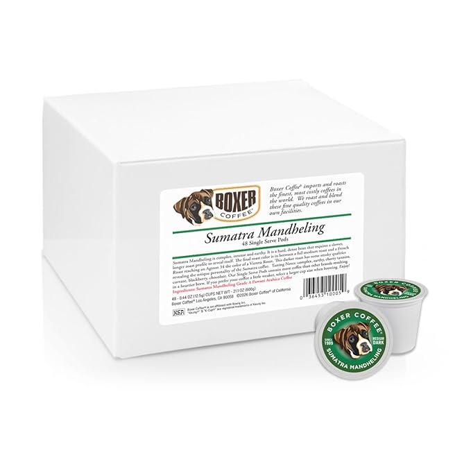 Boxer Coffee 48ct Sumatra Mandheling – Single-Origin Medium Roast Coffee Pods – Specialty Grade Artisan Brew – Compatible with Keurig K-Cup Brewers Single-Serve Cups