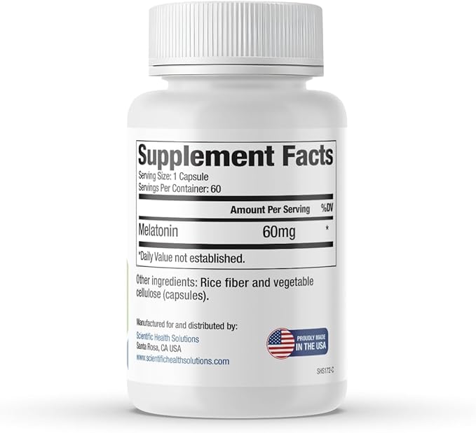 Melatonin 60mg | High Dosage Melatonin in Easy-to-Swallow Capsules | Vegan Non-GMO &amp Gluten-Free | US-Made Extra Strength (Single)