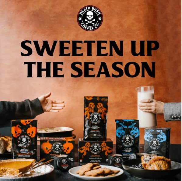 Death Wish Coffee Co. - Flavor Variety Pack - Flavored Coffee Grounds - Extra Kick of Caffeine - Pumpkin Chai Gingerdead and Blue &amp Buried (Flavor Variety Pack)