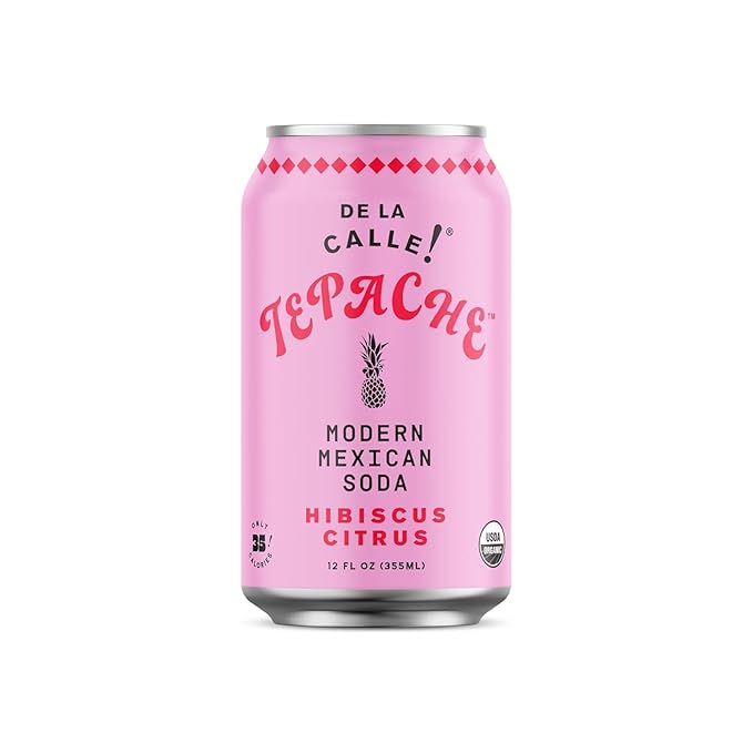 De La Calle Tepache - Hibiscus Citrus - Modern Mexican Soda - Craft Fermented Pineapple Sparkling Beverage - Certified Organic Antioxidant Rich Non-Alcoholic Healthy Soda Low Sugar Low Calorie N