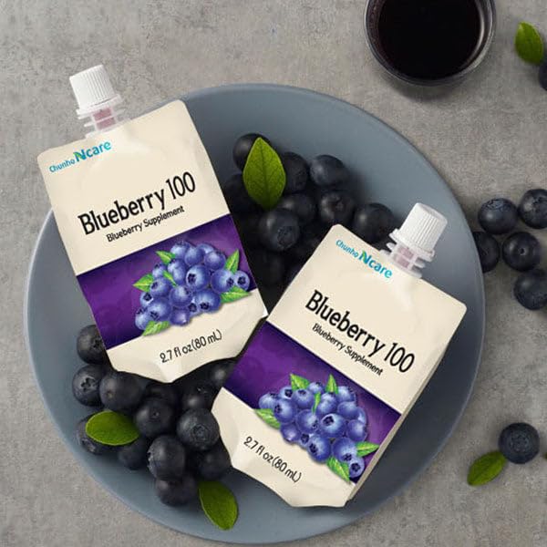 Chunho Food Blueberry Juice 100 Contains 100% Blueberry Juice. Neuroprotective Function Helps Relieve Eye Fatigue and Restore Eye Sight. No Preservatives and Artificial Additives. [30 Pack]