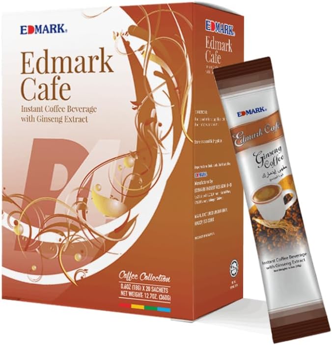 EDMARK Cafe Ginseng – Premium Arabica Blend with Ginseng Extract for Mental Alertness Digestive Support and Overall Well-Being – 20 Servings