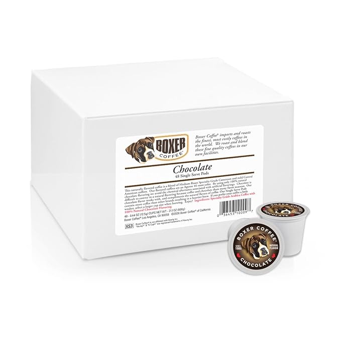 Boxer Coffee Chocolate Single Serve Pods 48ct – Naturally Flavored Medium Roast Coffee – Specialty Grade Artisan – Compatible with Keurig K-Cup Brewers