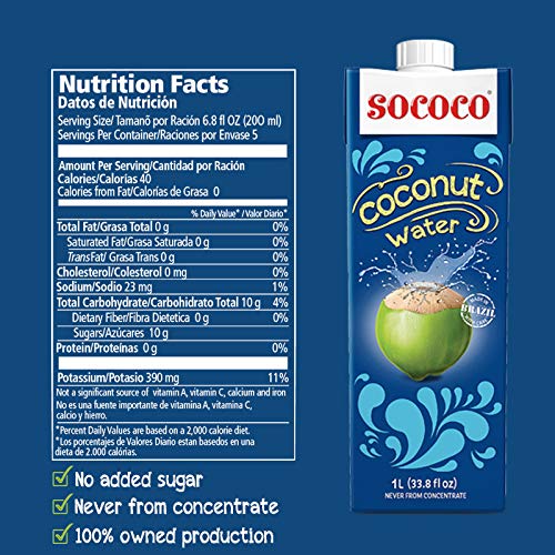 SOCOCO 100% Pure Coconut Water | Natural Electrolytes | Vital Nutrients | Refreshing 33.8 Oz (Pack of 12)