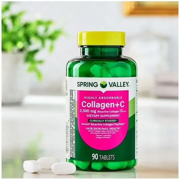 H4U Spring Valley Highly Absorbable Collagen + C Tablets for Hair/Skin/Nail Health 2500 mg 90 Count