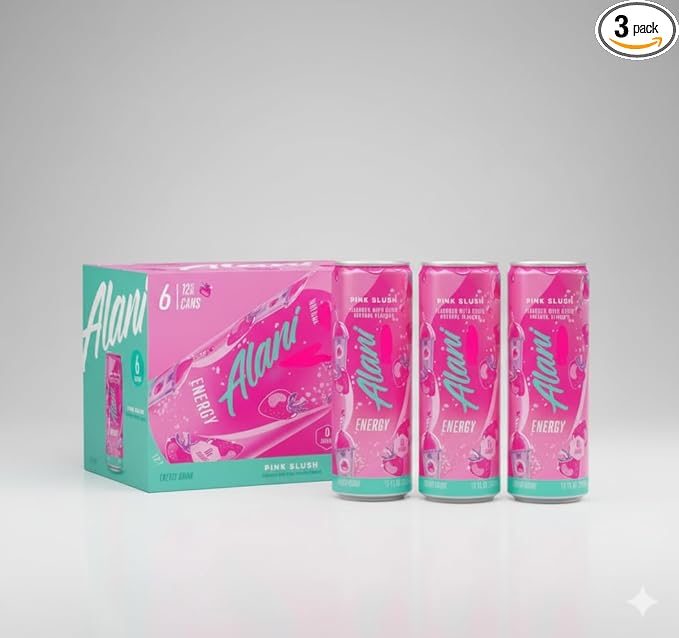 Alani Cotton Candy Energy Drinks sugar free low calorie energy drinks 12 Fl Oz Cans (12 Fl Oz (Pack of 6) Pink Slush)
