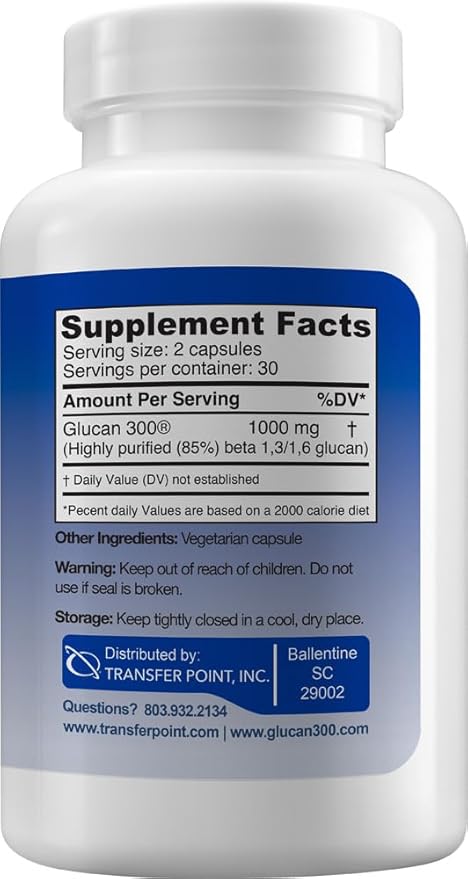 Transfer Point Immune Support Supplement Highly Purified Beta 13D Glucan (Pack of 2-500 mg b-glucan Fiber per Capsule)
