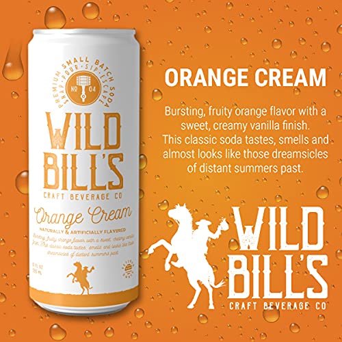 Wild Bill's Craft Soda Soft Drinks Cream Variety Pack Vanilla &amp Orange Cream Strawberry Root Beer Pure Cane Sugar Caffeine Free NO High Fructose Corn Syrup Gluten Free 12 Pack