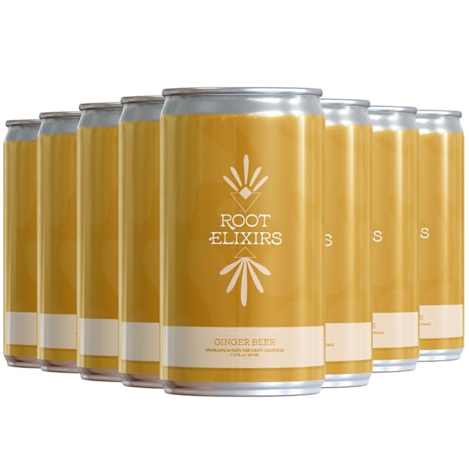 Root Elixirs Ginger Beer Sparkling Mixer for Craft Cocktails or Mocktails | All Natural Zero Proof Fresh Citrus No Artificial Sweeteners 7.5 FL oz (Pack of 8)