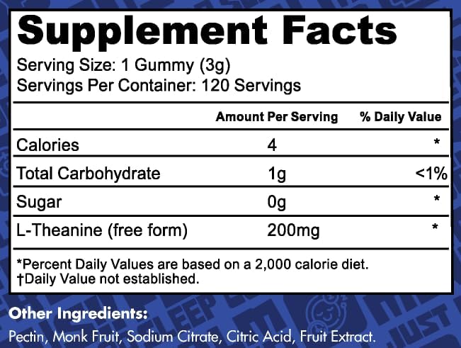 L-Theanine Gummies | 200mg L Theanine per Serving | 120 Servings | Zero Sugar | 3rd-Party Lab Tested