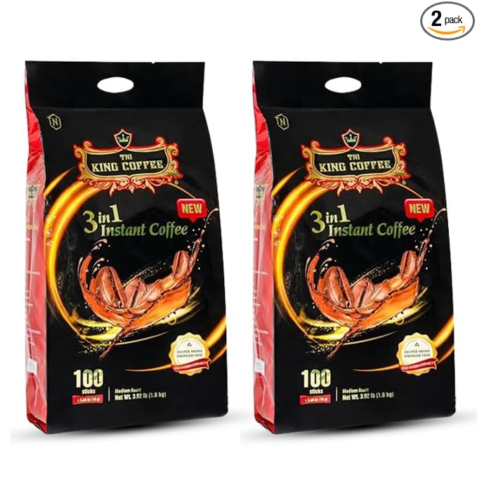 TNI King Coffee 3 in 1 Instant Vietnamese Coffee 100 Single Serve Packets - Individual Pocket Size Sachet Sticks - Blended with Coffee Cream Powder and Sugar - 2 Pack
