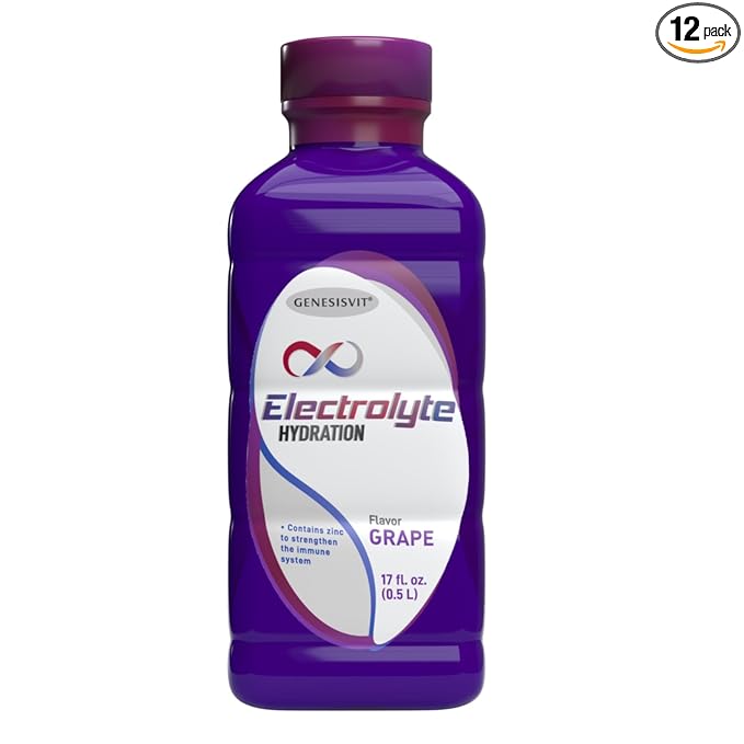 ALFA VITAMINS GenesisVit Electrolyte Hydration Solution Drink with Sodium Potassium &amp Chloride Supports Hydration &amp Immune Health Grape Flavor 12 Bottles 16.9 fl oz Each 12 Pack