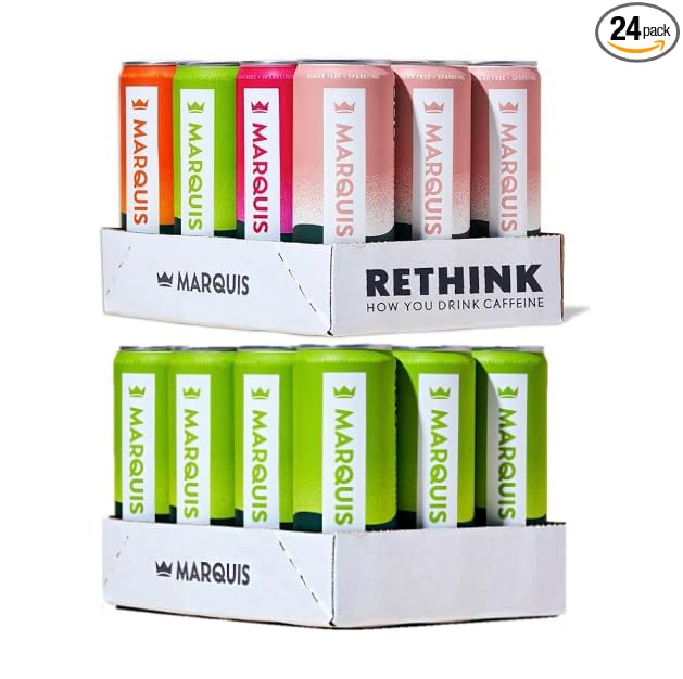 Marquis - Natural Energy Drink - Original Variety + Citrus Yuzu - Sugar Free - 0 Calories - 100mg of Organic Plant Based Caffeine - Yerba Mate - Green Tea - Vitamin C &amp B Vitamins - Vegan - 24 Pac