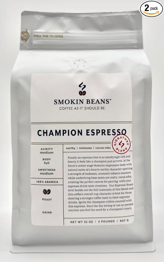 Smokin Beans 2-Pound Champion Espresso Coffee Our Signature Blend Espresso Roast Premium Whole Bean Specialty Coffee