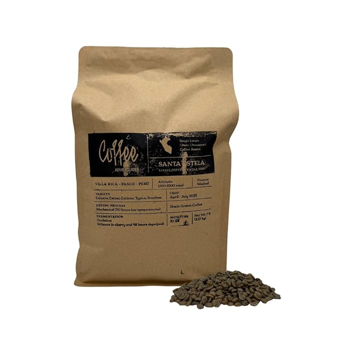 Coffee Adventures Green Unroasted Coffee Beans From Peru - Finca Santa Estela Single Estate Blend - Caturra Catuaí Catimor Typica Bourbon Blend - Direct Trade Green Coffee Beans for Coffee Roaster