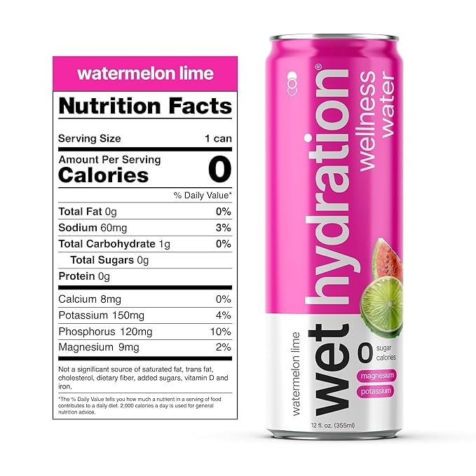 Wet Hydration Zero Calorie Functional Wellness Water - 4 Flavors Variety Pack (12 Ounce Cans Pack of 12) - Flavored Water Hydration Drink No Sugar No Artificial Ingredients Zero Calories (Packa