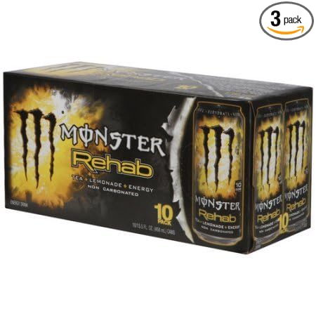 Monster Rehab Tea + Lemonade + Energy Drinks 15.5 fl oz 10 Count (Pack of 3)