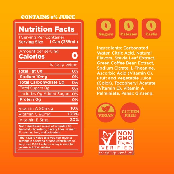 FEEL Zero Sugar Natural Energy Drink – Mango Passionfruit 140mg Plant-Based Caffeine with L-Theanine for Focus Vitamin C for Immunity Vegan Non-GMO No Artificial Sweeteners 12 Fl Oz Cans (12-Pac