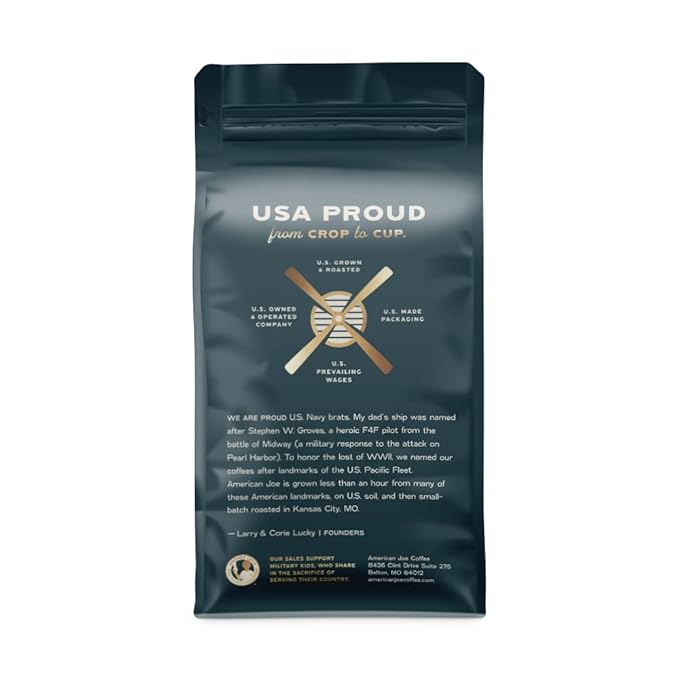 American Joe Coffee Pearl Harbor 100% US Grown Specialty Coffee Roasted in Kansas City Medium-Dark | Whole Bean 12oz Gourmet Artesian Grade American Grown American Made Hawaiian Coffee