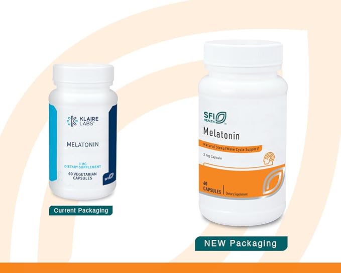 Klaire Labs SFI Health Melatonin 3 Milligrams - Sleep Support for Men &amp Women (60 Vegetarian Capsules) (Pack of 2)