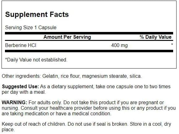 Swanson Berberine HCl Cardiovascular and Metabolic Health Supplement for Health-Conscious Adults - Non-GMO Vegan Gluten-Free (60 Vegan Capsules 400 mg Each 4 Pack)