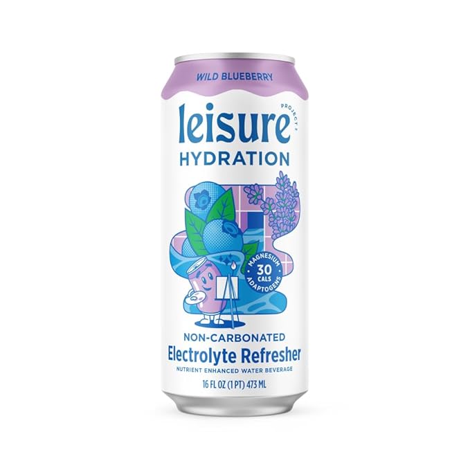Leisure Hydration Non-Carbonated Electrolyte Refresher Wild Blueberry Flavor - Low Sugar Nutrient Enhanced Water Beverage - Get The Best Hydration Packed w/ Magnesium &amp Ashwagandha For Mood &amp