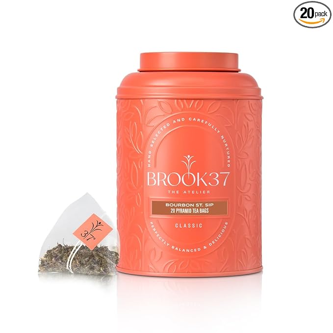 Brook37 Bourbon Street Sip - Premium Exotic 2nd Flush Black Darjeeling Tea | Caffeinated | 20 Tea Bags Canister | Breakfast tea | Award Winning Tea Gifts