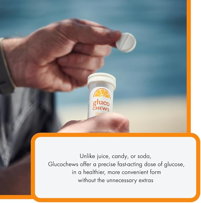 Glucochews Orange Glucose Tablets – 60 Tablets (10 per Tube 6 Pocket-Sized Tubes) – 3.8g Fast-Acting Glucose Each – Boosts Energy &amp Blood Sugar – Gluten-Free Fat-Free Caffeine-Free