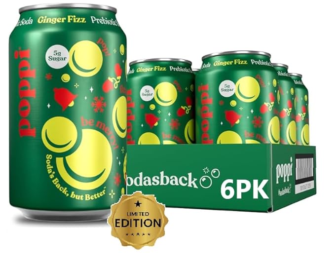 Prebiotic Soda Beverage with Apple Cider Vinegar Seltzer Water and Fruit Juice Holiday Ginger Fizz Flavor 12 oz (6 Pack) New!