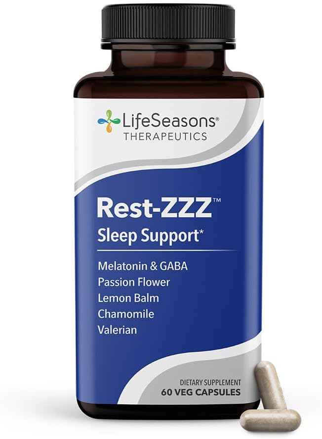 LifeSeasons Rest-ZZZ - Natural Sleep Support Supplement - Fall Asleep &amp Stay Asleep - Calms Nervous System - Ease Muscle Tension &amp Restlessness - Low Dose Melatonin GABA &amp Chamomile - 60 C