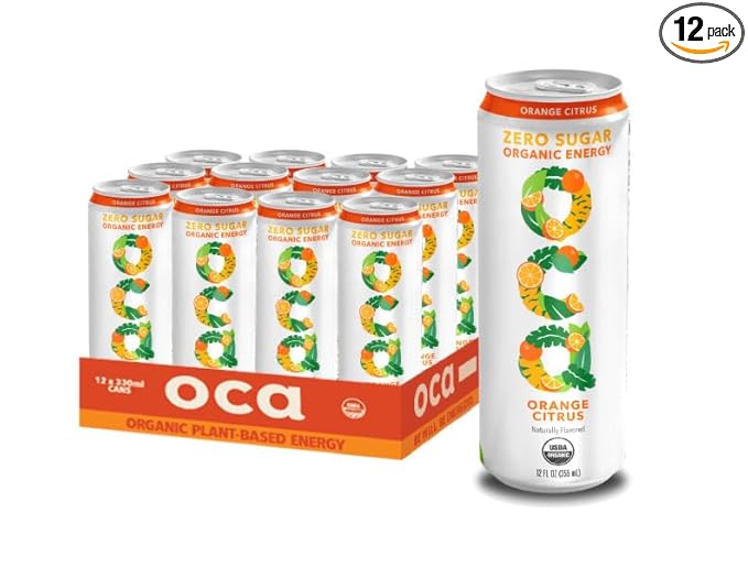 OCA ZERO Orange Citrus Organic energy drink zero sugar gluten-free vegan plant-based 12 Fl Oz (12-pack)